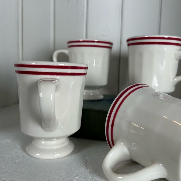 4 Syracuse China Pedestal Mugs with Red Bands - Vintage Restaurant Ware ☕️❤️ - Picture 9 of 10